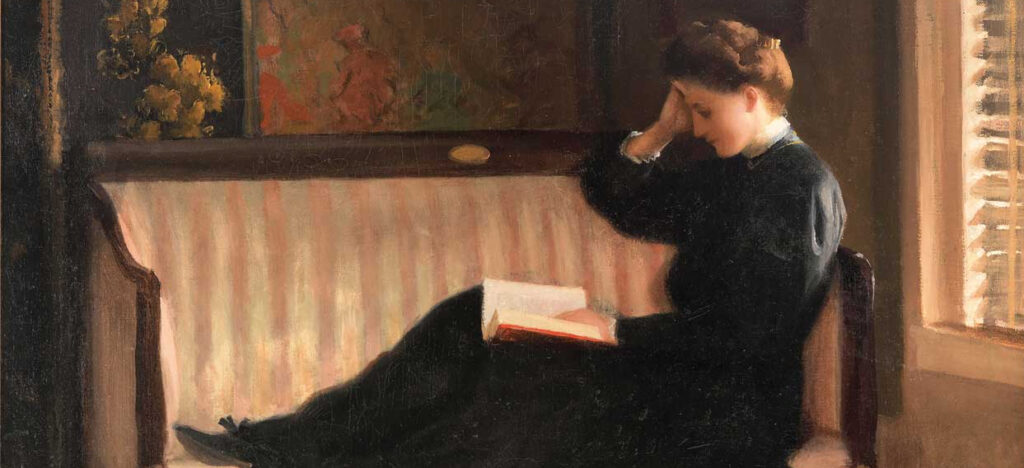 Reading woman on a settee, de William Worcester Churchill (1858-1926)